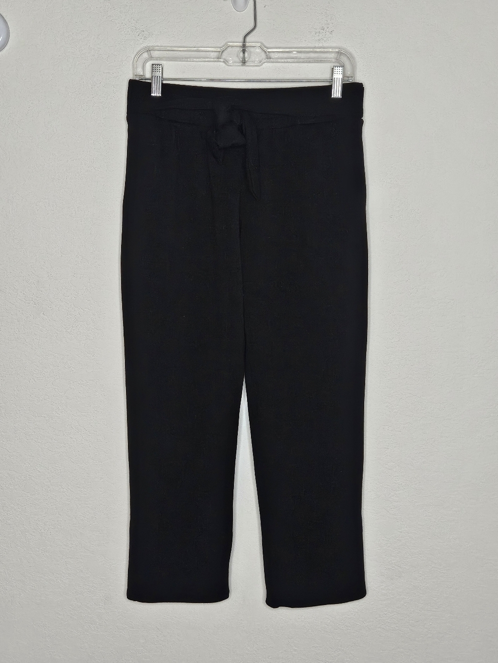 T Tahari Black Pull-On Cropped Pants Elastic Waist Stretch Fabric Tie Belt Small